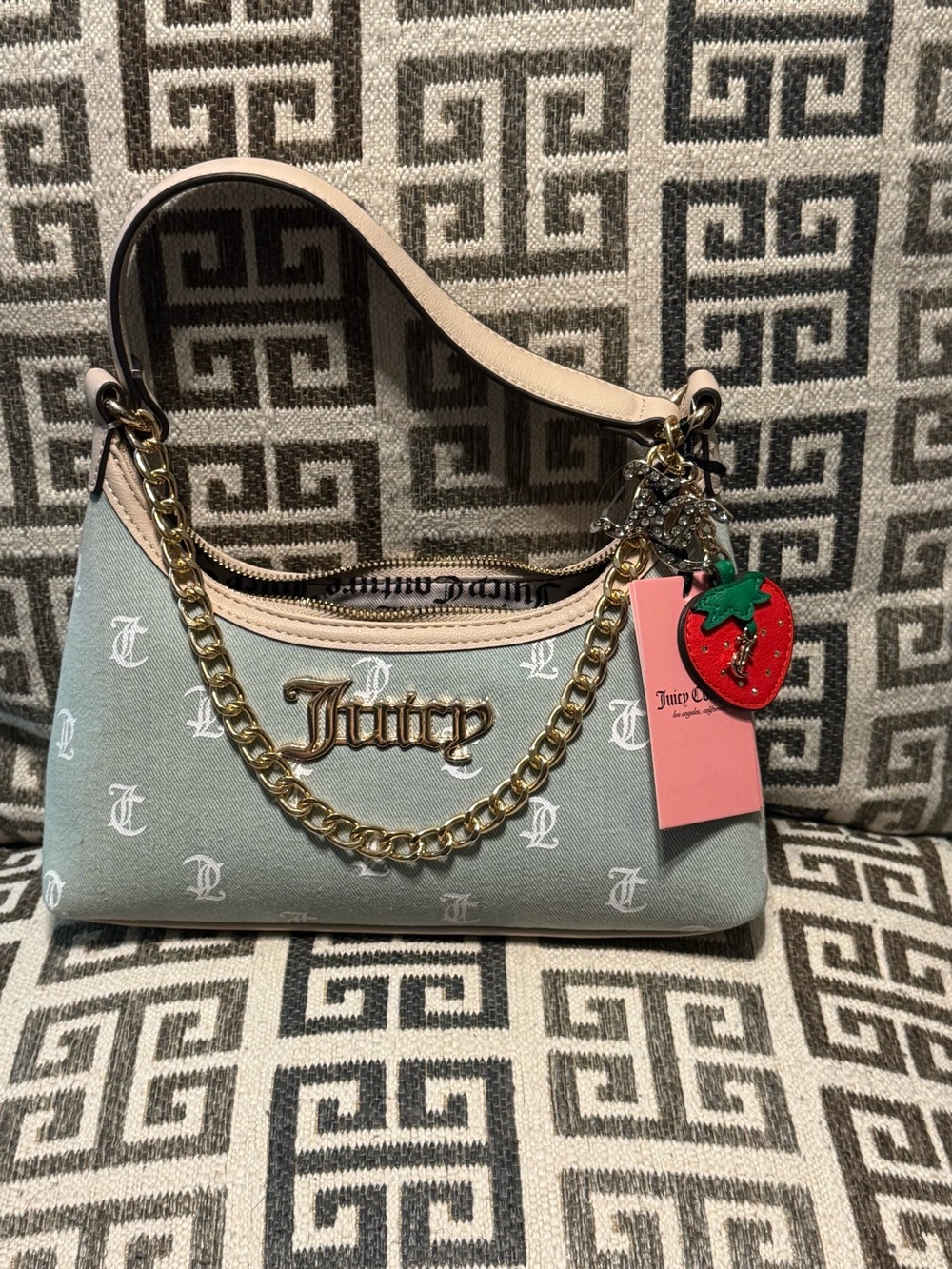 Juicy Couture Mint Green Logo Shoulder Bag with Gold Chain